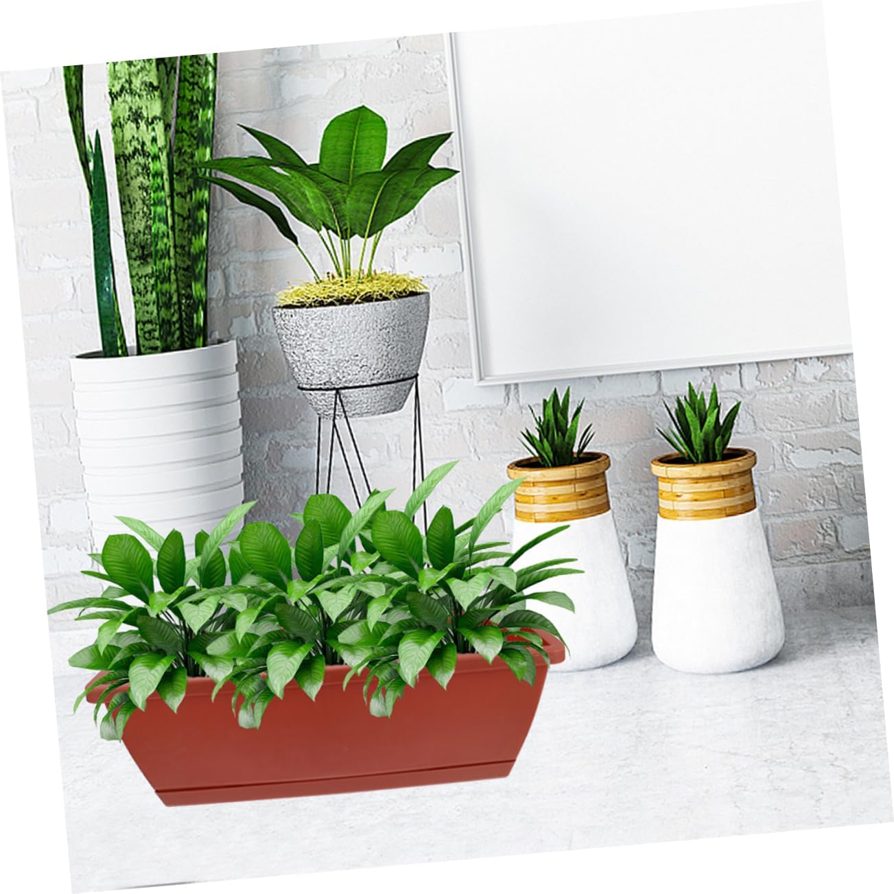 Plastic Resin Material Rectangular Planter Window Flower Box Planter with Saucer for Herb Growing