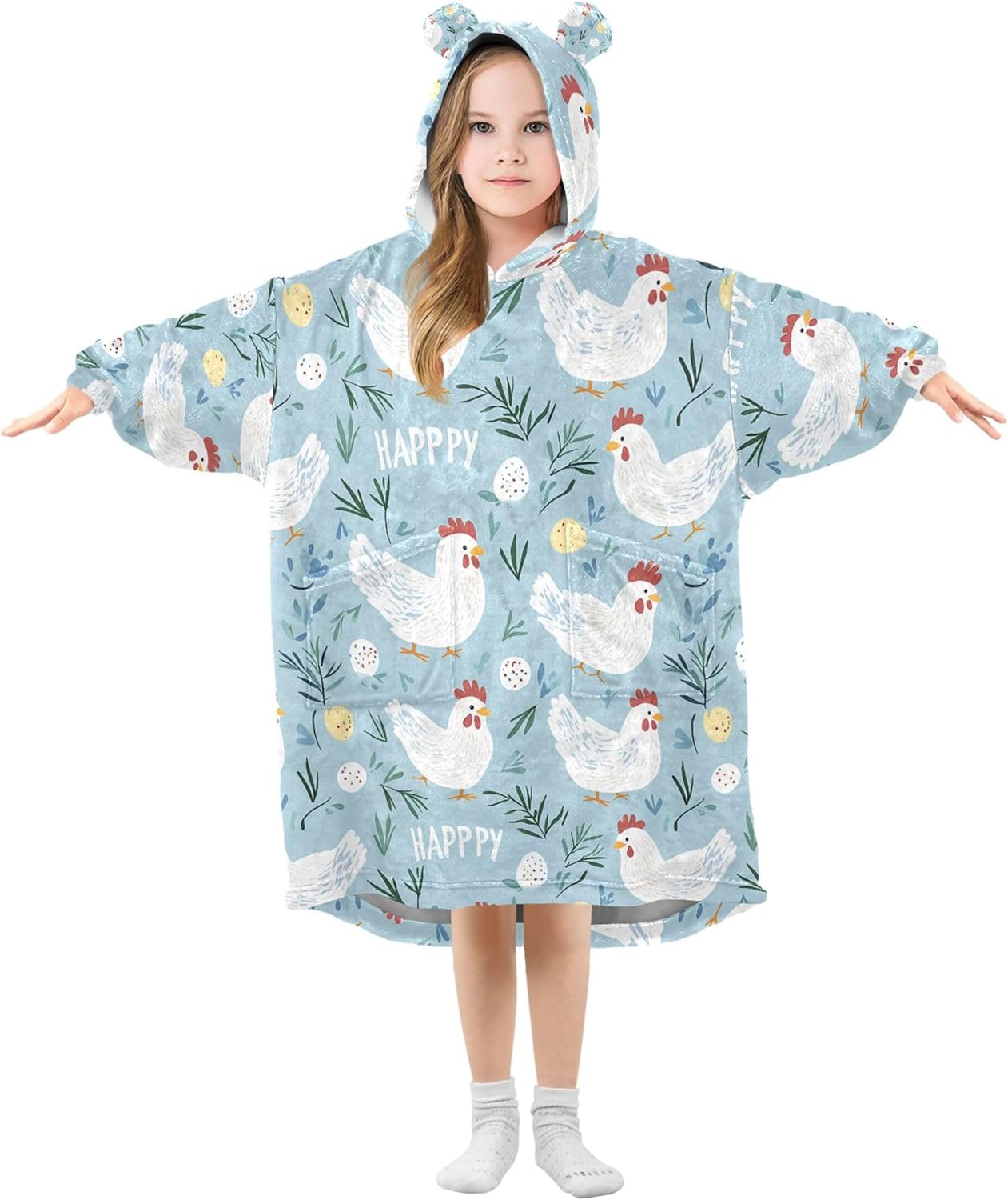 Cute Cock Rooster Kids Wearable Blanket Hoodie with Pocket and Sleeves for Toddlers, Cute Hoodies Girls Boys B0404064