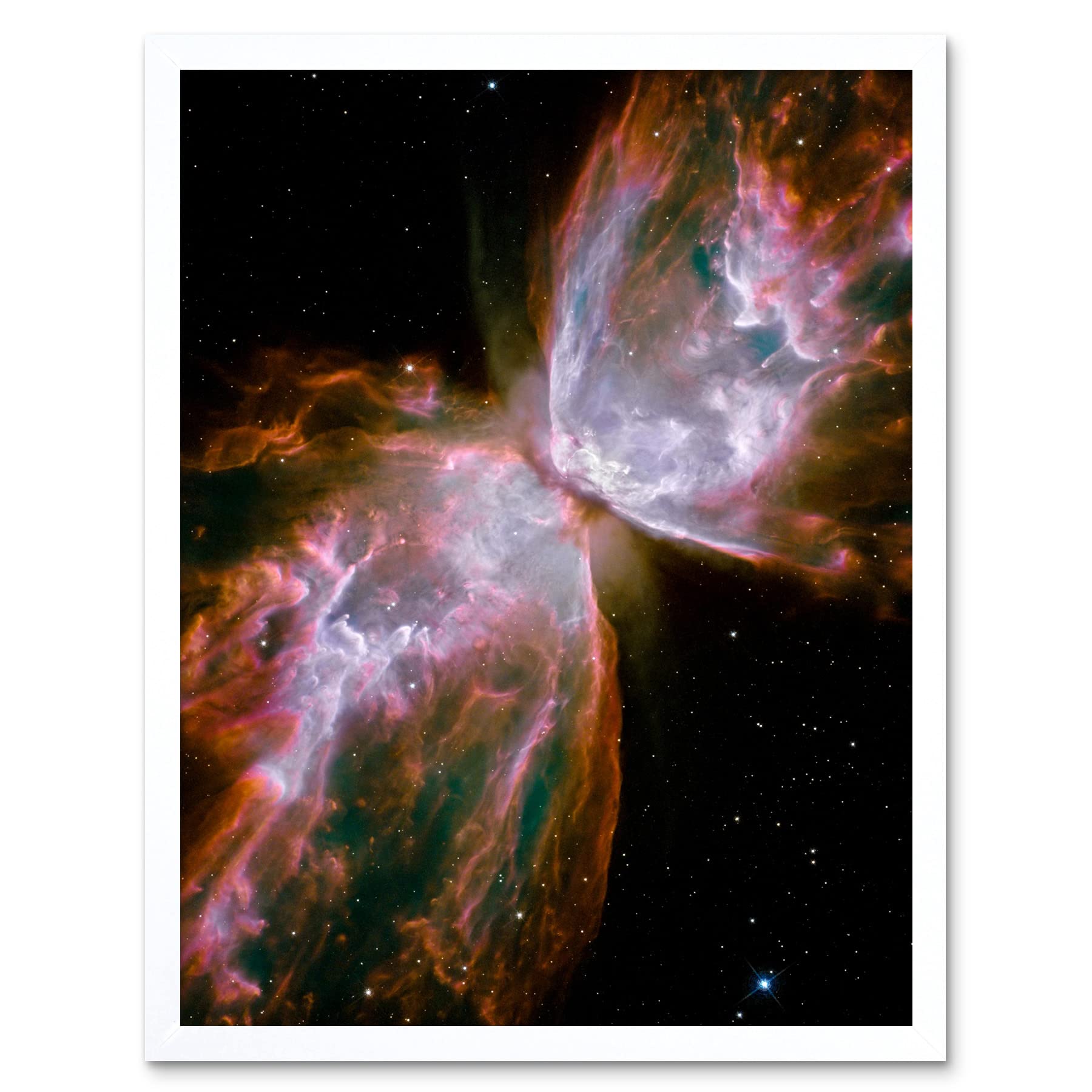 Doppelganger33 Ltd Framed White 12X16 Nasa Hubble Space Telescope Spies A Butterfly Rolling Gases Photo Art Print Framed Poster Wall Decor 12X16 Inch