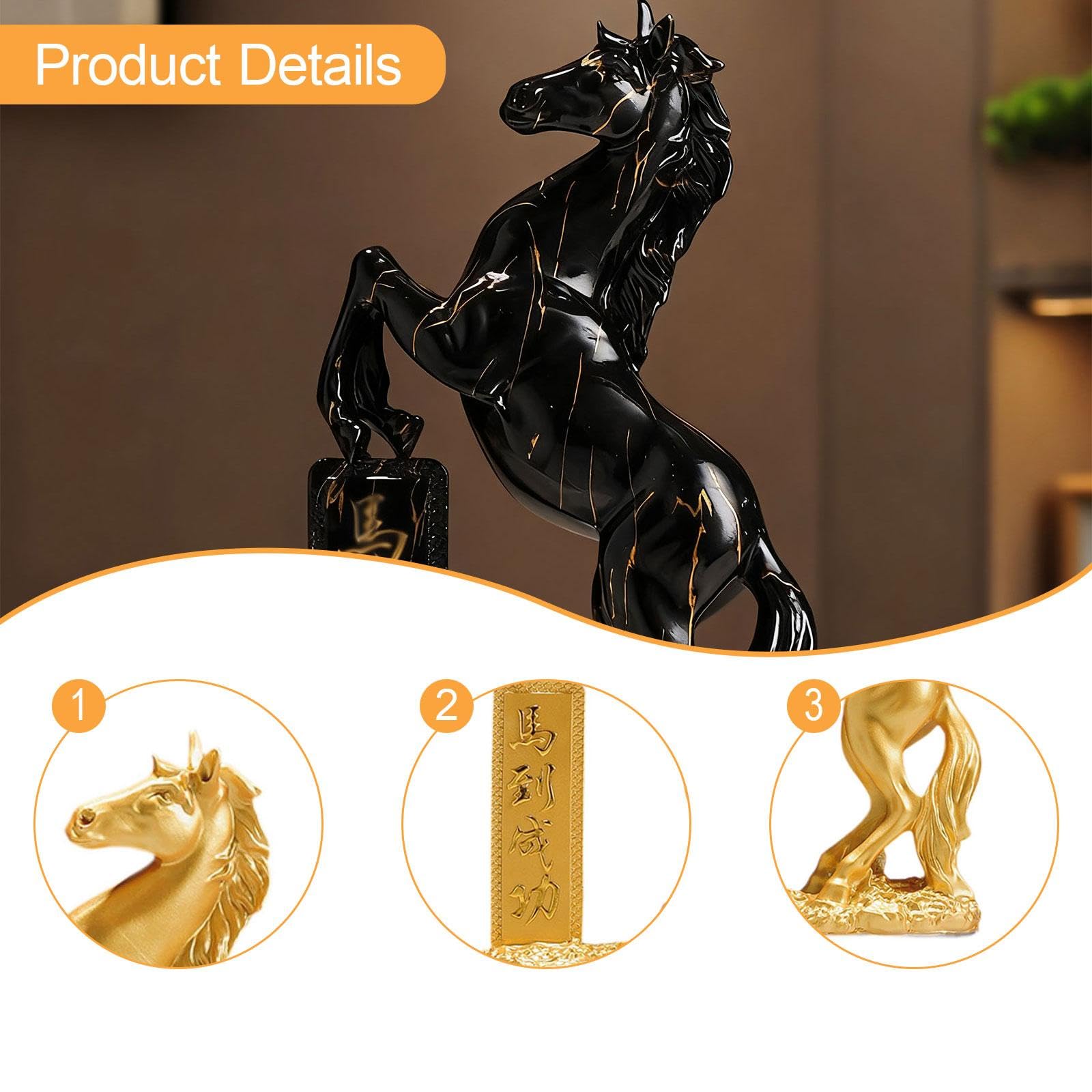 Figurka konia, dekoracyjna figurka kolekcjonerska Feng Shui, dekoracja stołu, rzeźba z żywicy, figurka konia do regału na książki, biura, kominka, czarna