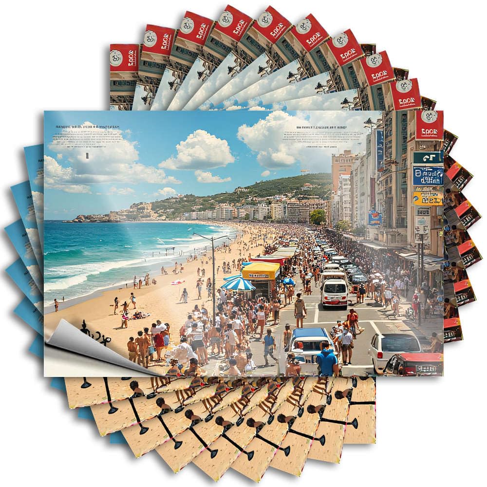A Bustling Beach Scene with People Enjoying The Sun, Sand, and Sea Mini Saying | Lake House Decor Waterproof Vinyl Laptop Science Removable Decal Peel Stick(6X9CM)