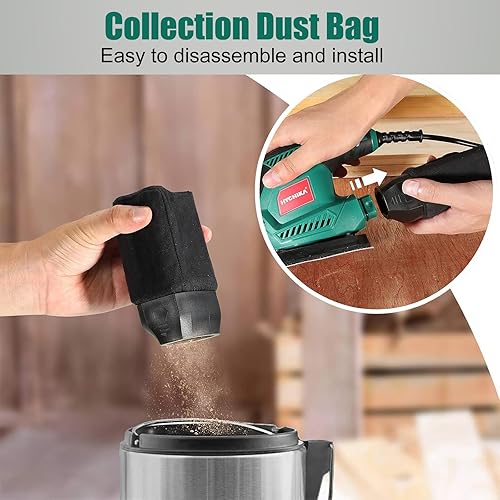 Miniatura 5 de HYCHIKA - Lijadora de detalles, 14,000 OPM, herramienta eléctrica compacta con 12 papeles de lija, sistema de recolección de polvo eficiente,