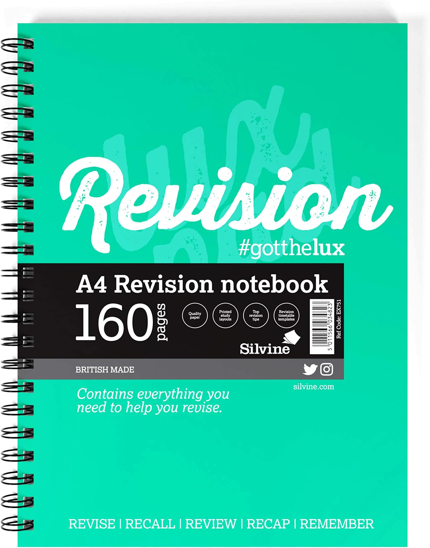 Silvine Luxpad A4 Wirebound Revision and Study Notebook Containing 160 Pages with Handy 14 Page Revision Guide.