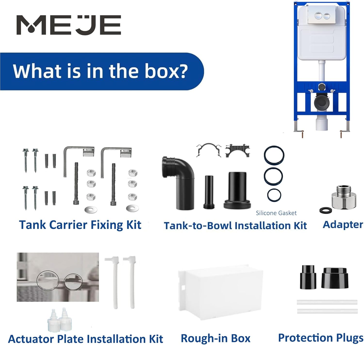 MEJE #MZE014P- In-Wall Toilet Tank Carrier with Dual-Flush Actuator Plate, White (Compitable with #MZE014P Wall-Hung Smart Toilet to work as A Intelligent Toilet Combo)