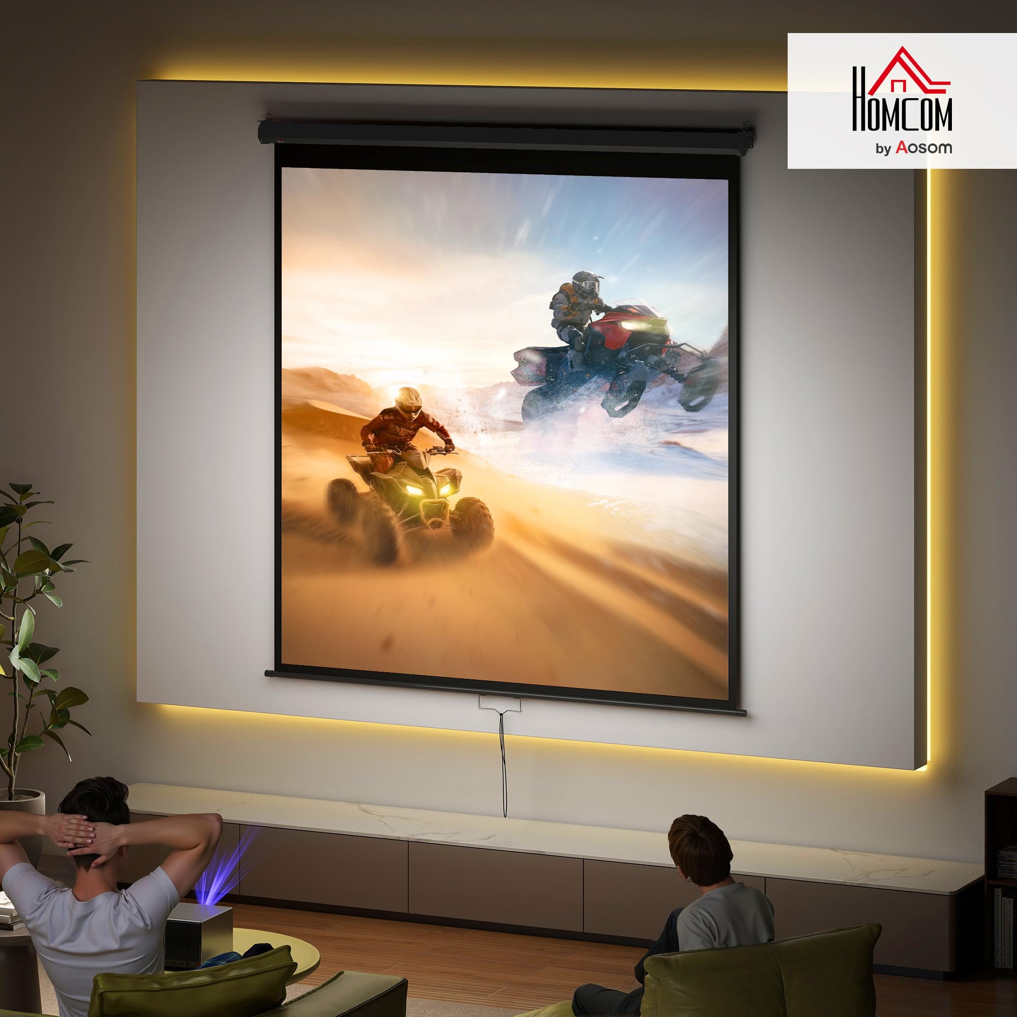 HOMCOM schermo di proiezione da 99 pollici, schermo per videoproiettore, per home cinema, 1:1 4K HD, montaggio a parete o a soffitto, 189 x 7 x 182 cm, nero