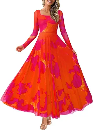 BTFBM Women Maxi Dress Fall 2025 Fashion Elegant Long Sleeve Square Neck Floral Print Party Club Wedding Guest Dresses