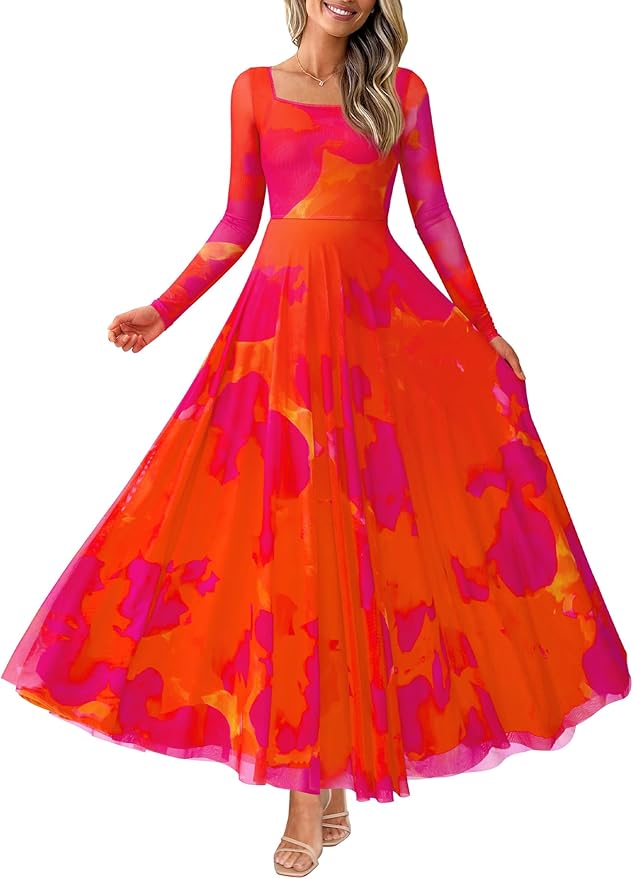 BTFBM Women Maxi Dress Fall 2025 Fashion Elegant Long Sleeve Square Neck Floral Print Party Club Wedding Guest Dresses
