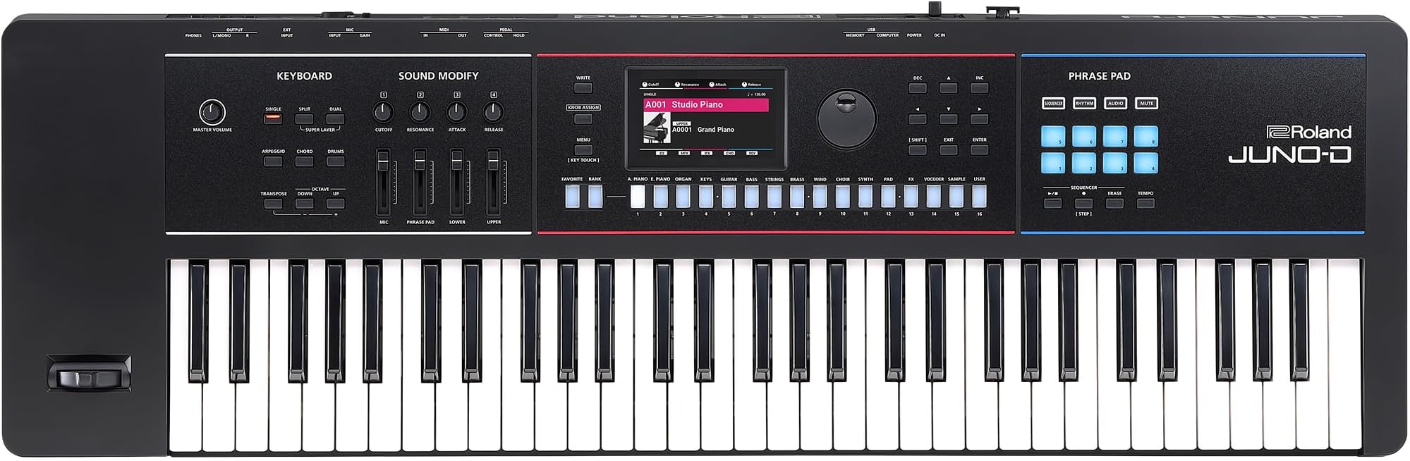 JUNO-D6 Synthesizer | 61-Note Keyboard with Synth Action | ZEN-Core Engine with Over 3800 Onboard Sounds | Intuitive Creative Tools | USB-C Audio/MIDI Interface for Mobile & Computers