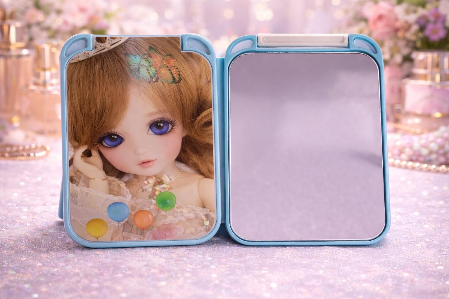 Glowsort 3D Blinking Eyes Doll Design Folding Pocket Mirror for Girls & Women,Rectangular & Compact Makeup Mirror, Hand Mirror Foldable, Stylish Travel Cosmetic Mirror Random Designs Pack of 1-image-8