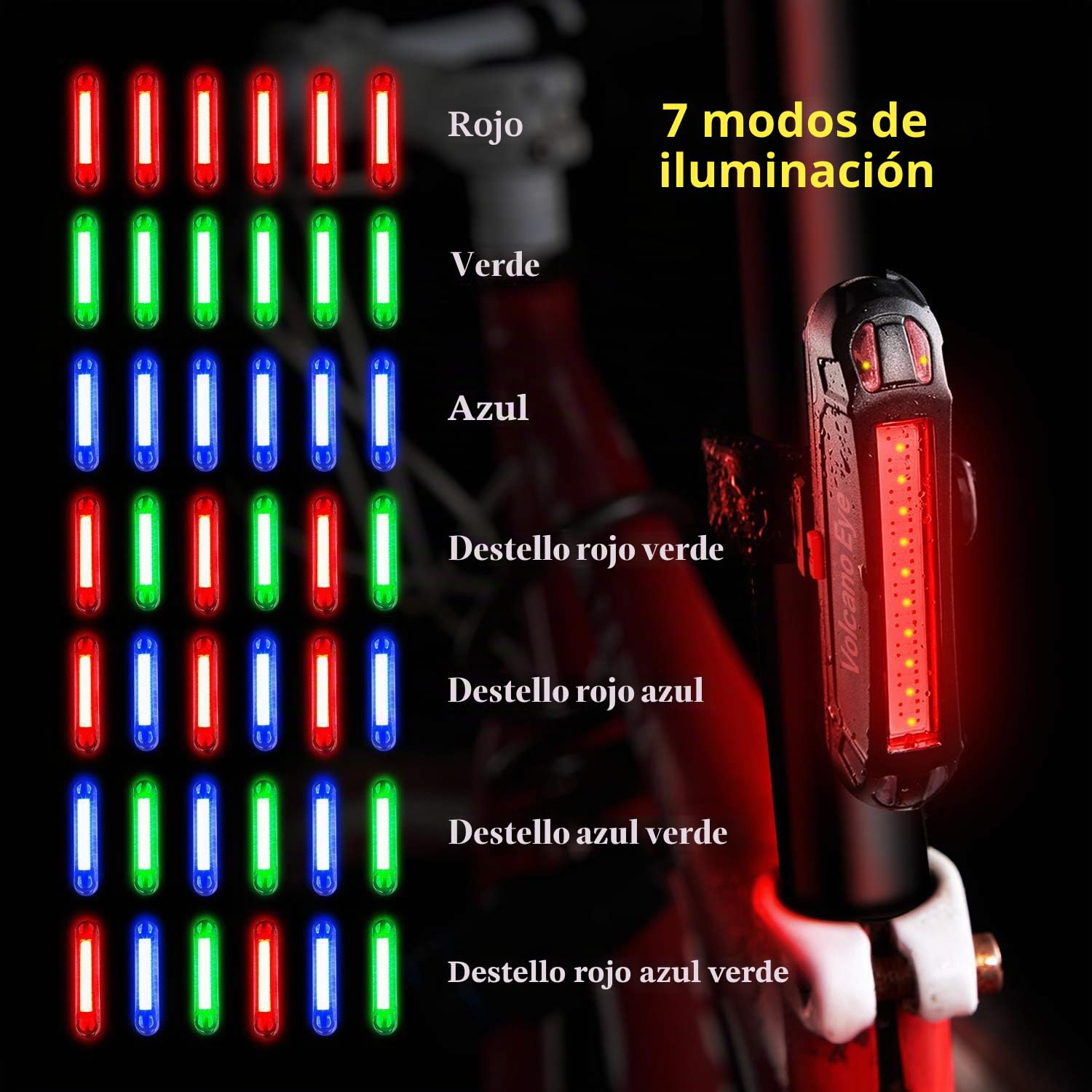 Luz Trasera para Bicicleta Potente (2 Paquetes) Luz de Seguridad LED Recargable USB Piloto Impermeable para Ciclismo Súper Brillante Rojo Verde Azul 7 Modos Adecuada para Bici de Carretera