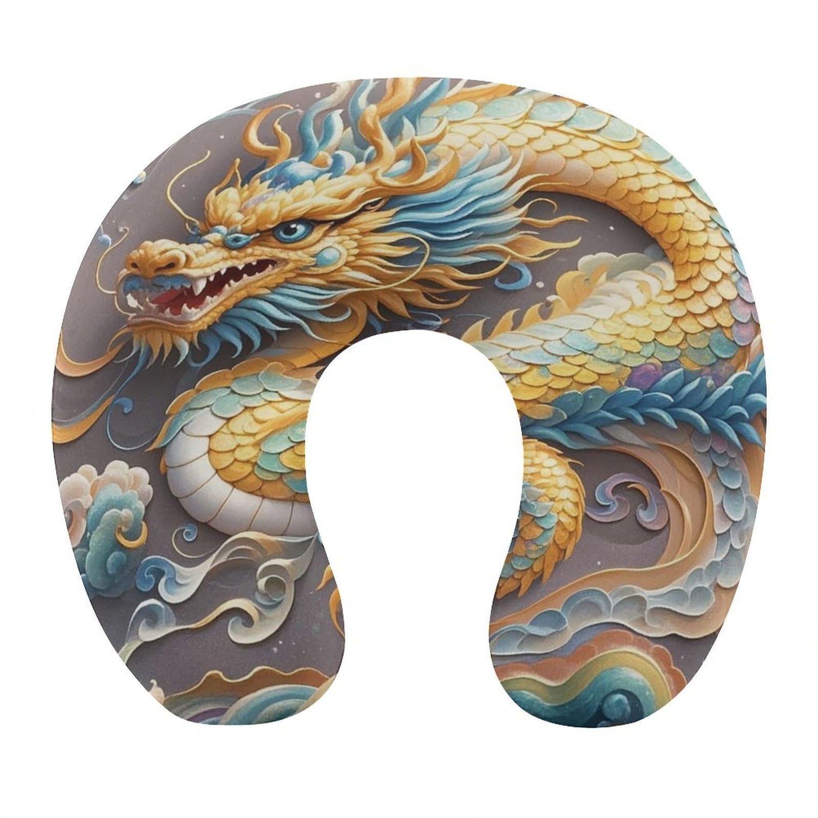 FekiLoot Dragon Art Travel Pillow Comfortable U Shape Memory Foam Pillows Neck and Head Support Portable Travel Neck Pillow Suitable for Planes Trains Self-Driving Cars