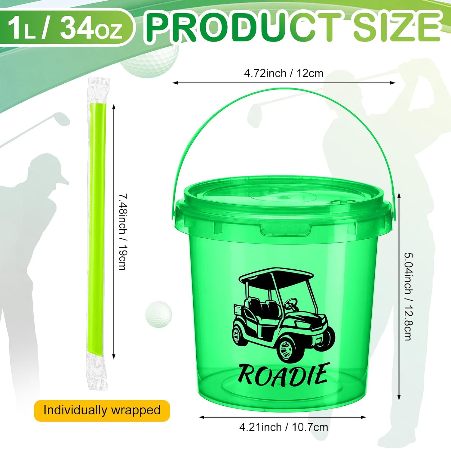 Funnymoom 12 Pack Cups with Lids Straws Green Buckets, 32 oz, Golf image 2