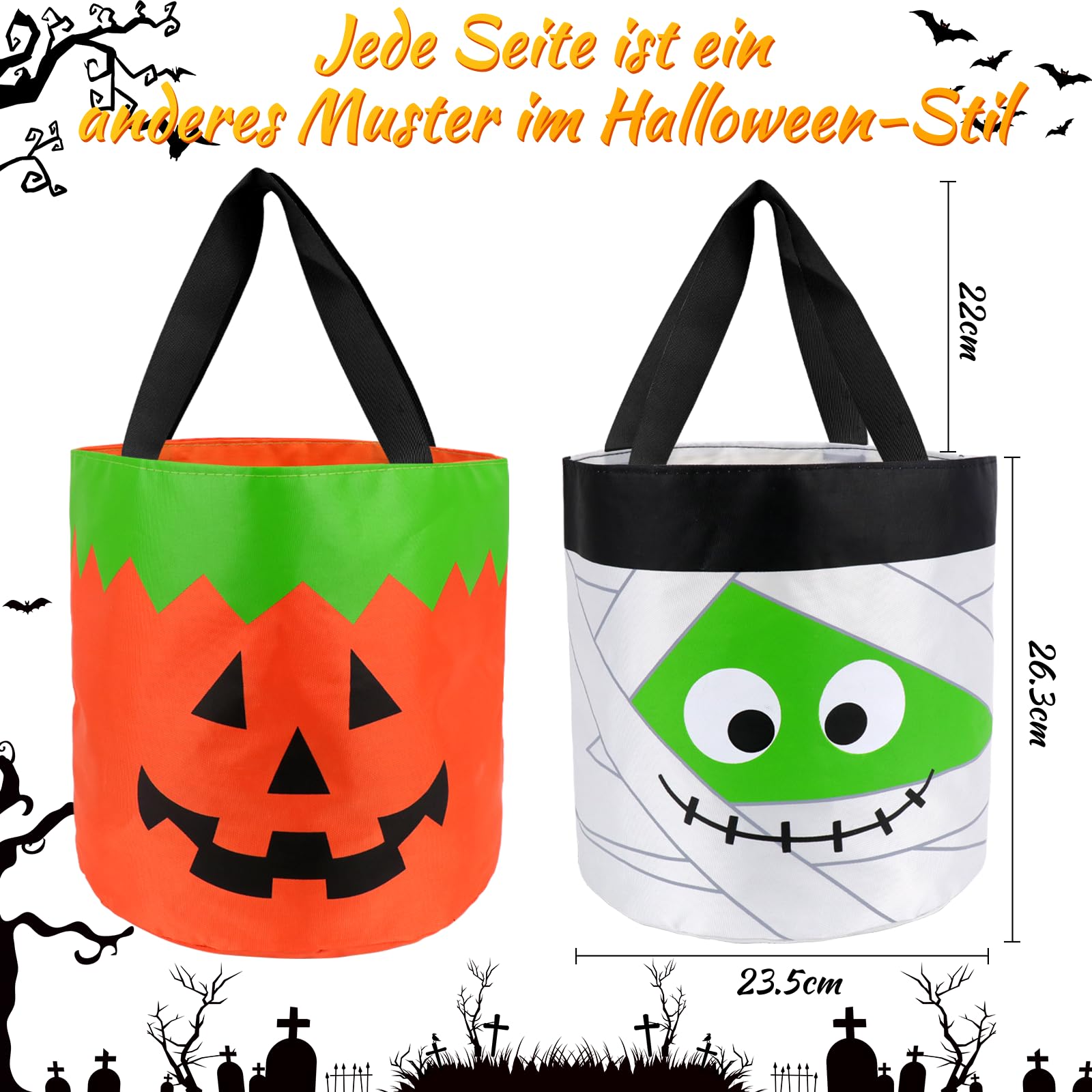 2 Seaux à Bonbons Halloween Lumineux LED - Citrouille Fantôme, 14L, Piles Incluses, Portable