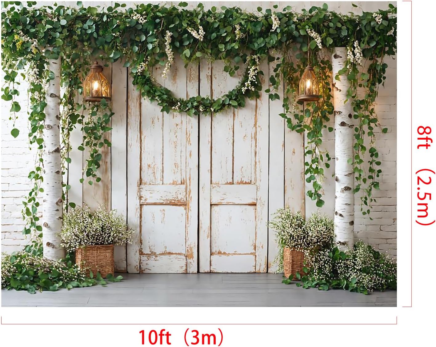 Kate Spring Plants Backdrop for Photography White Wood Door Background Photo Studio Props 10x8ft