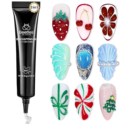 Beetles - Arte de uñas en gel 3D, 1 unidad de 0.5 onzas líquidas, gel para esculpir 3 en 1, transparente que no se limpia, pegamento de arte de