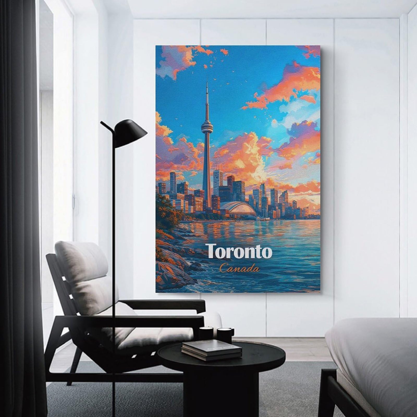 Junmoney Toronto Cityscape at Sunset(2) Canvas Wall Art 20x30inch(50x75cm), for Wall Displays, Bedrooms Or Room Updates, Ideal for Building A Coordinated Art Wall