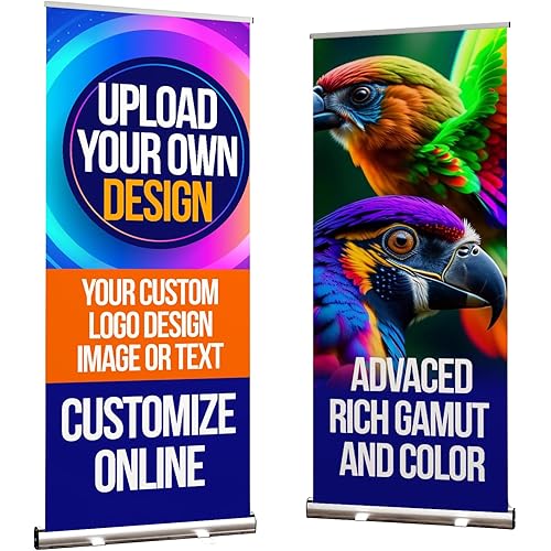 33x81 Custom Retractable Banner Stand Signs READY IN 1 DAY Pull up Roll up Portable & Personalized Display with travel case for Business and Trade Shows Advertising and Promotion