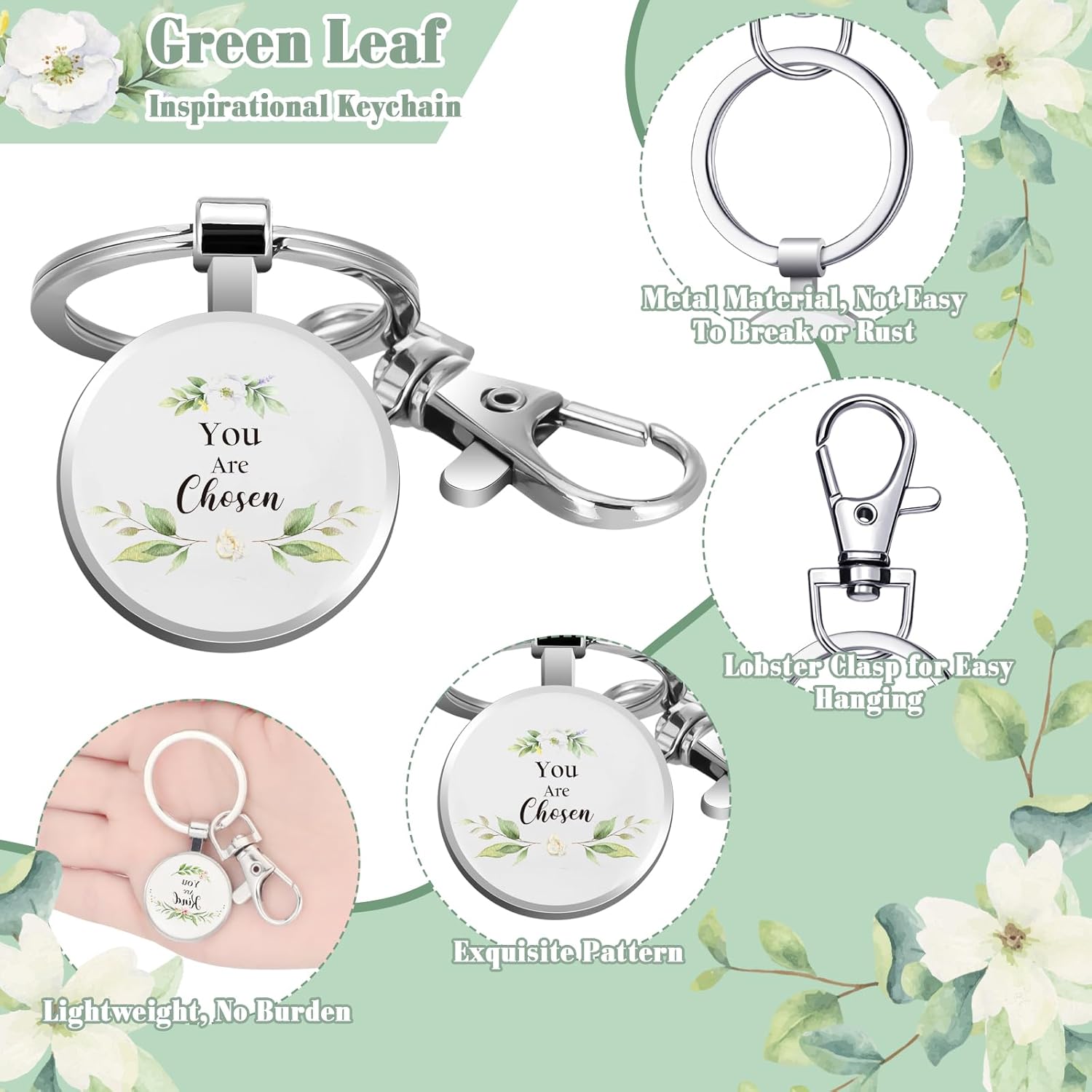 Paterr 10 Sets Valentines Gifts for Women Bulk 10 Green Leaves Inspirational Canvas Makeup Bags 10 Inspirational Quote Keychains You Are Amazing Loved Makeup Bag Employee Appreciation Gifts - Image 4