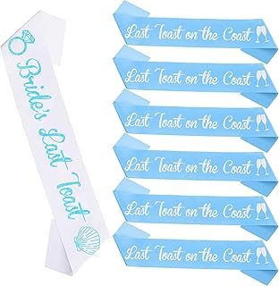 7Pcs Last Toast on The Coast Sash Brides's Last Toast Sash Blue White Coastal Beach Bachelorette Party Decorations Coastal Party Decor for Women Summer Beach Bach Bachelorette Bridal Shower Supplies