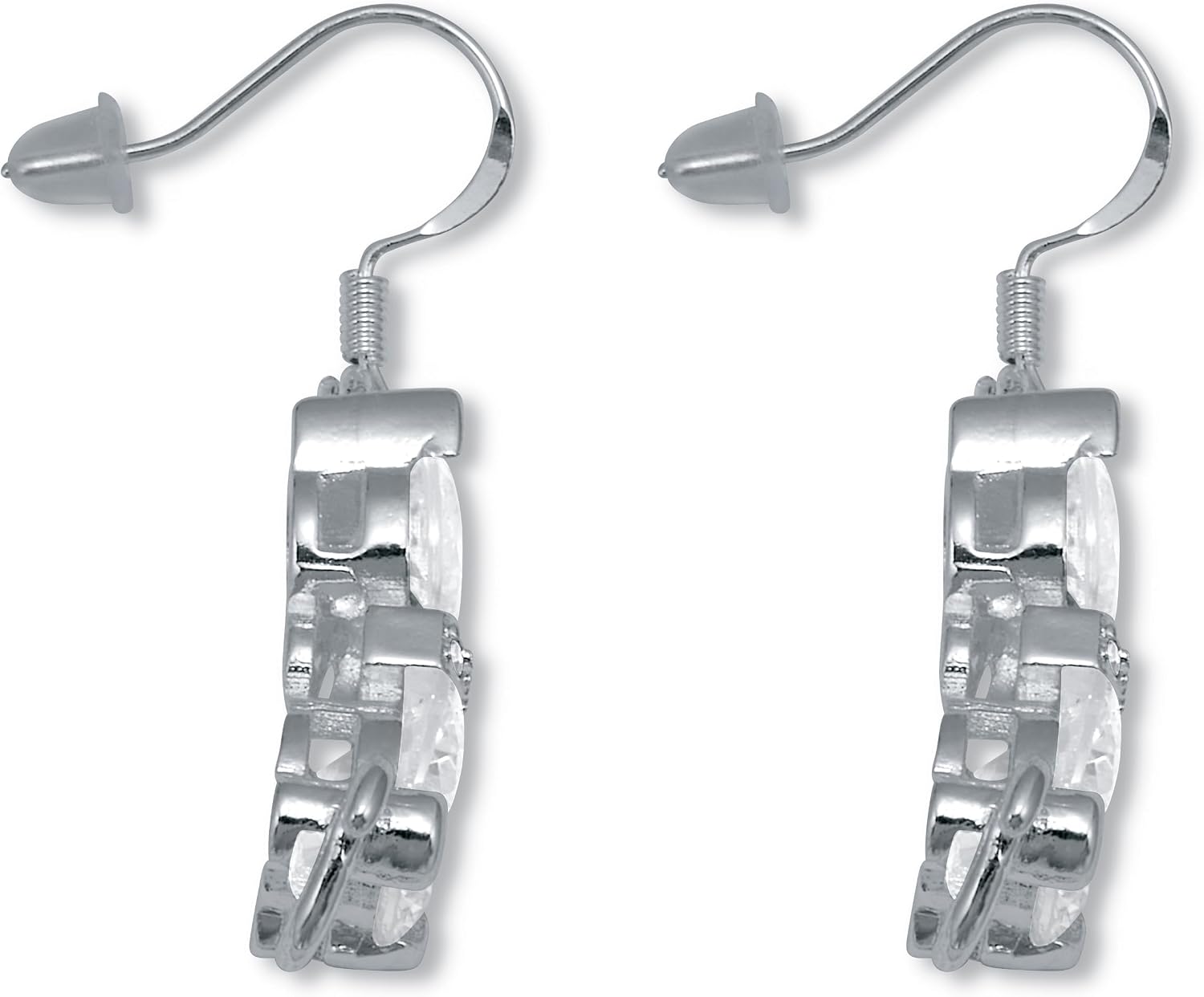 Round Crystal Silvertone Cat Earrings