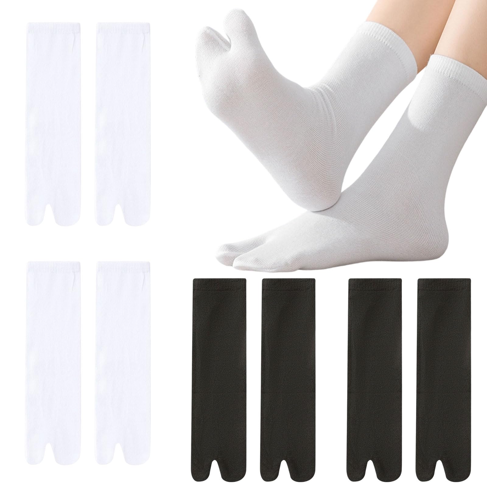 BOGCLEE 4 Pairs Tabi Socks Women, Flip Flop Sock, Tabi No Show Socks, Comfortable Breathable Elastic, Japanese Split Toe Sock, for Women and Girls