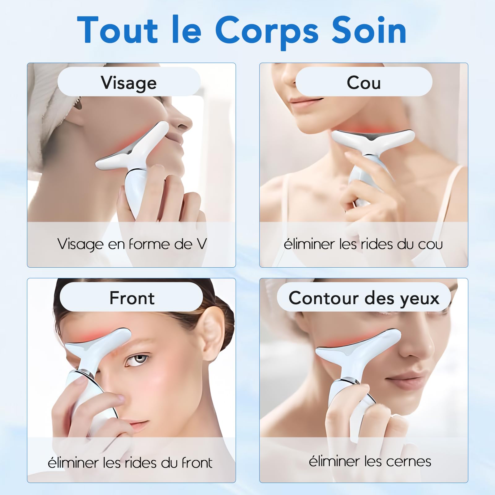 Appareil Massage Visage, DOCOCO Appareil Anti Rides Visage, 45 °C Chauffable pour Massage Visage, 3 Modes LED avec Lifting EMS pour Raffermissement du Visage et du Cou