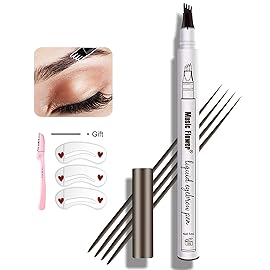 Eyebrow Pen,MoonKong 4 Point Eyebrow Pencil Waterproof Eye Brown Makeup,Eyebrow Kits with 3 Eyebrow Stencil,1 Brow Razor(3 Dark Grey)
