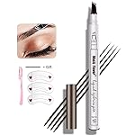 Eyebrow Pen,MoonKong 4 Point Eyebrow Pencil Waterproof Eye Brown Makeup,Eyebrow Kits with 3 Eyebrow Stencil,1 Brow Razor(3 Dark Grey)