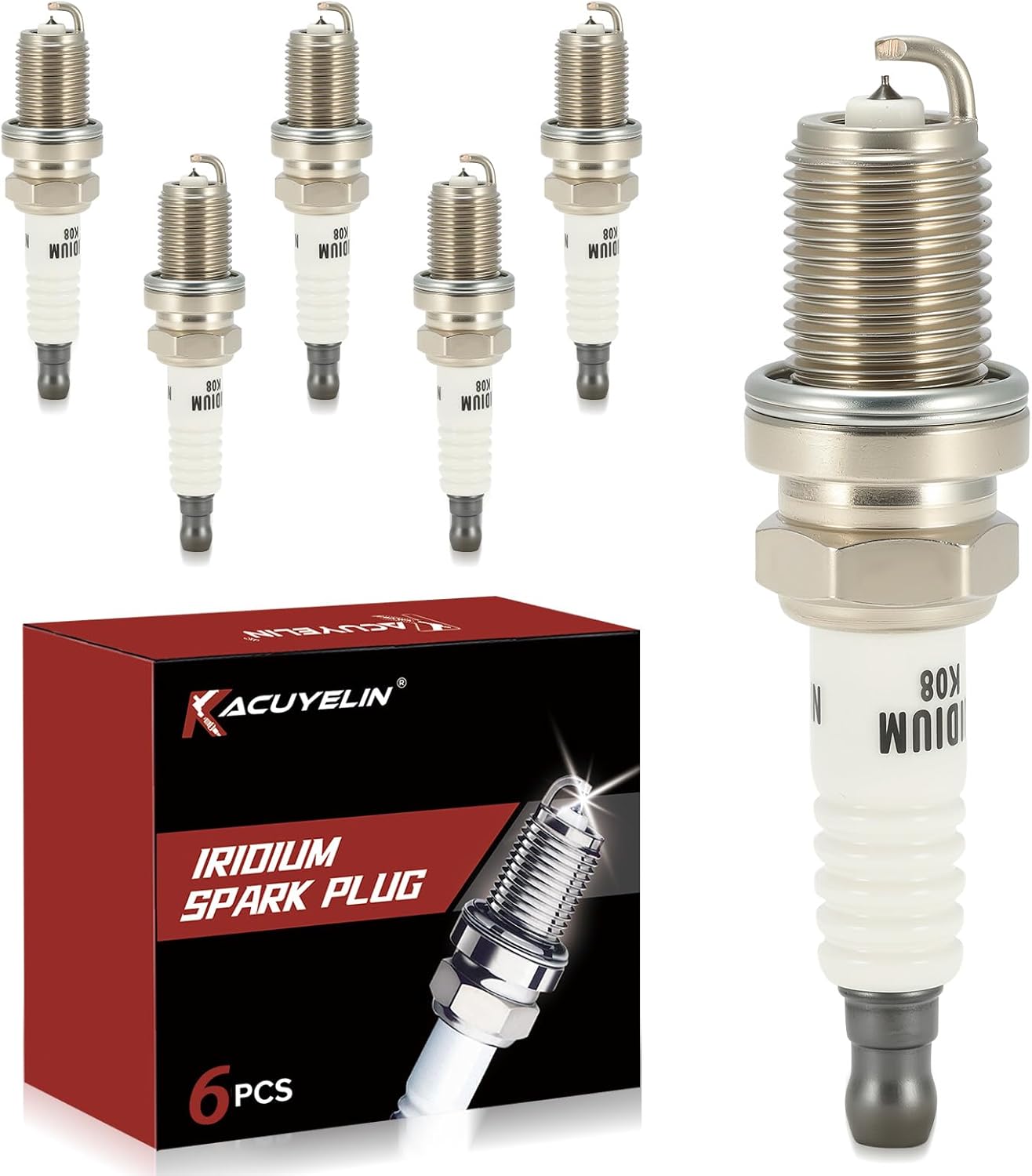 Iridium Spark Plugs Set of 6 BKR5EIX-11 5464 Compatible with 2001-2009 Hyundai Santa Fe 2.7L 3.3L 3.5L,Sonata,Tiburon,Tucson,Infiniti I30,Acura RL,Isuzu Rodeo,Mercedes-Benz,#7090,BKR5EGP