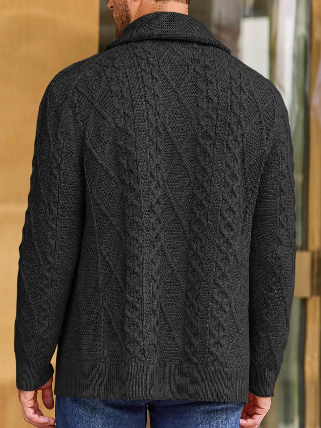 Runcati Mens Shawl Collar Cardigan Sweater Cable Knitted Button Down Sweaters Chunky Fall Winter Outwear - Image 3