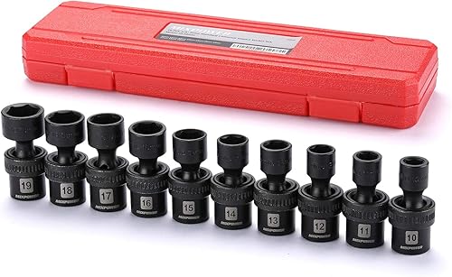 Mixpower Juego de 10 llaves de impacto universales, 38 pulgada de profundidad, 10 puntos, métrico, 10-19 mm (0.4-0.79 pulgadas), giratorias,