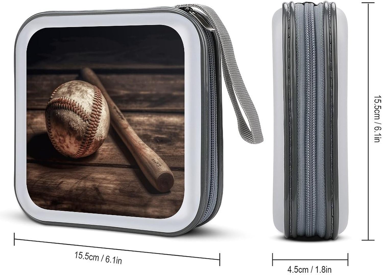 Baseball on Wooden CD Case 40 Capacity Hard Plastic DVD Case Portable Zipper CD Case Holder Disc Cases Storage Binder Large Storage Disc Wallet Bag for Car Home Office Travel