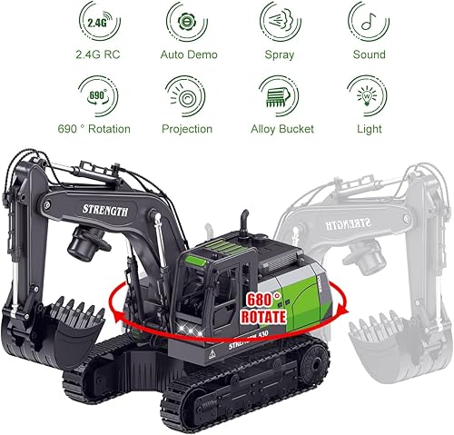 Miniatura 3 de Excavadora a control remoto, excavadora RC de 14 canales, vehículos de construcción, transportadores hidráulicos, excavadora de juguete con