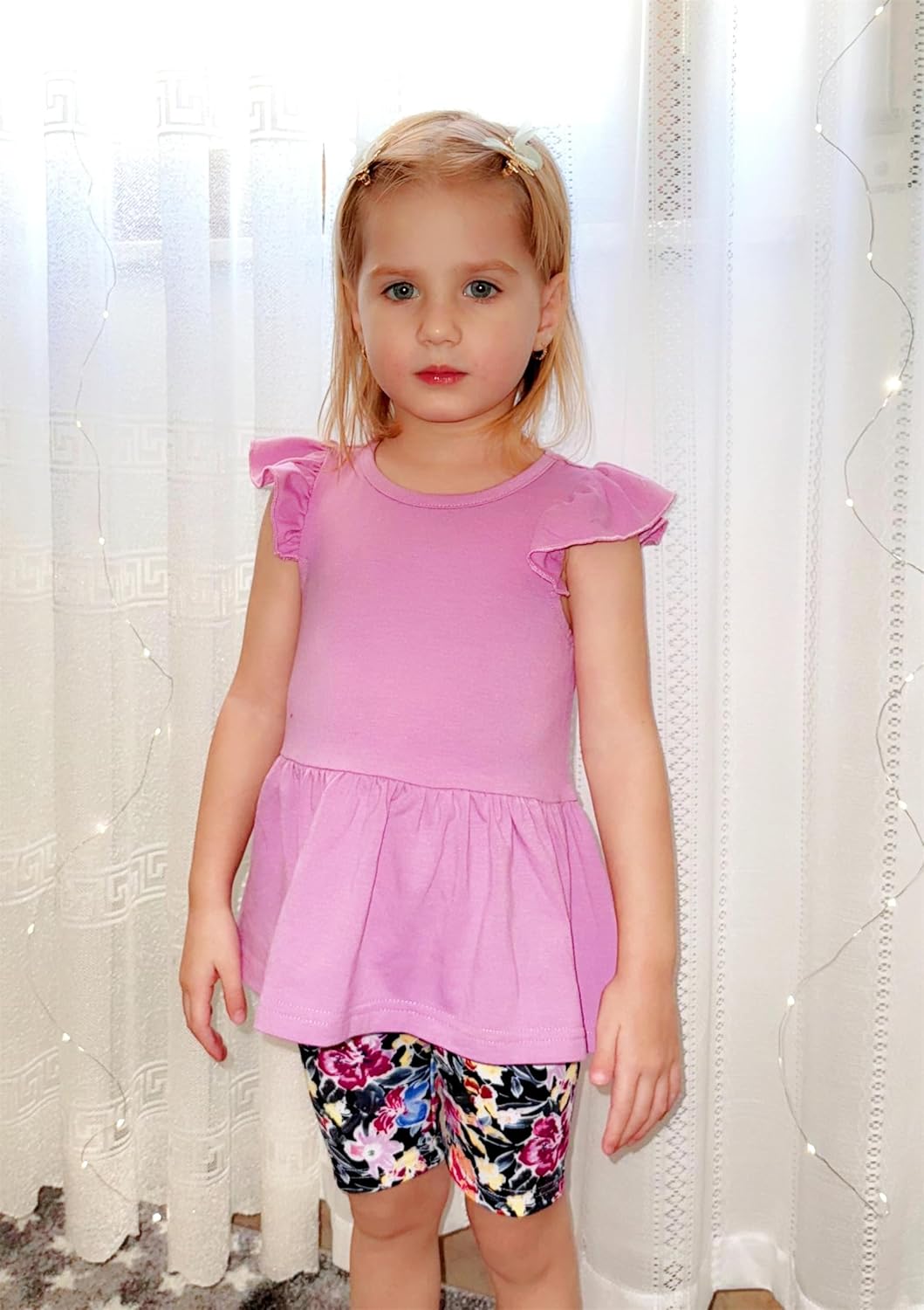 Arshiner Girls 2 Piece Outfit Ruffle Sleeve Peplum Top And Biker Shorts Lightweight Breathable Summer Clothing Set - Image 6