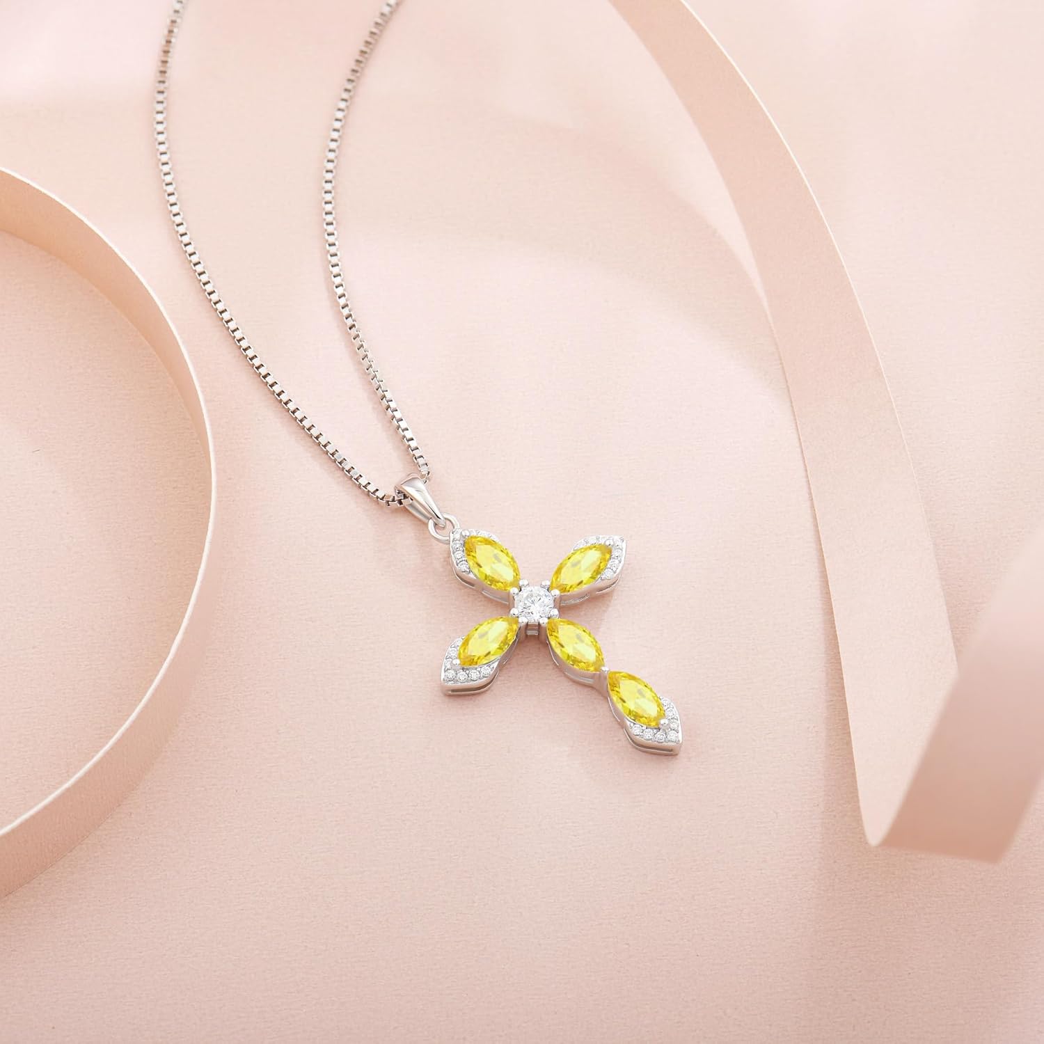 Women Cross Necklace 925 Sterling Silver Halo Gemstone Necklace Crucifix Religious Pendant Birthstone Jewelry Gifts for Her - Image 4