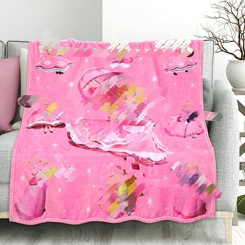 Manta de dibujos animados rosa para niños y niñas, manta de felpa suave de 52 x 42 pulgadas para sofá, cama, preescolar al aire libre, viajes,