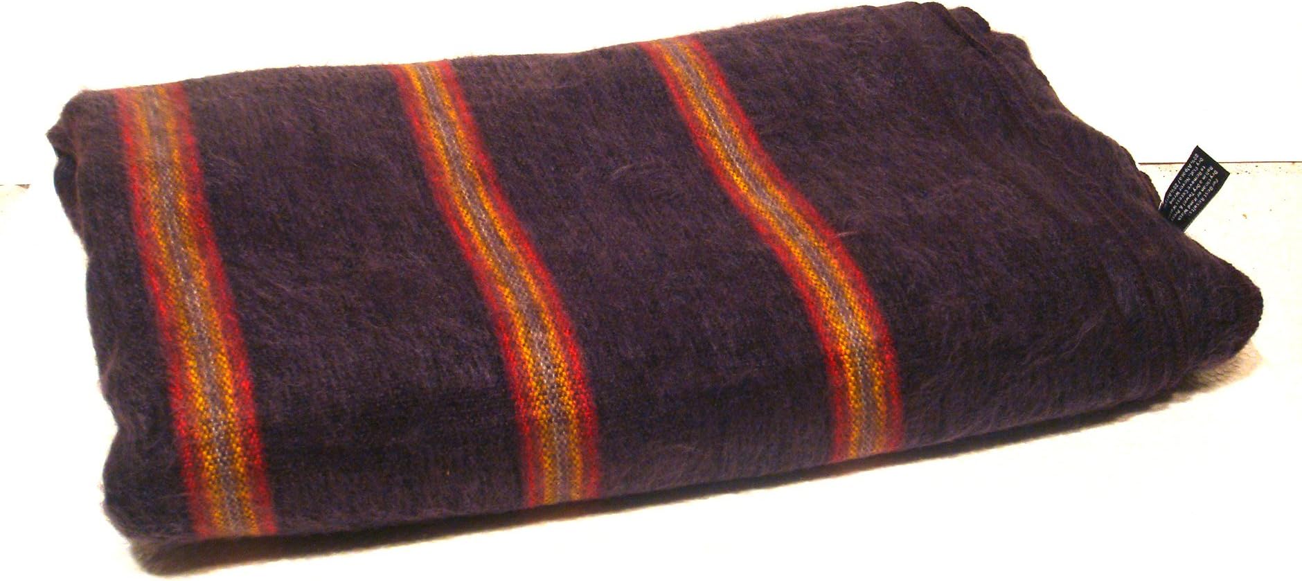 South American Artisans Black Color with Red and Yellow Stripes Alpaca Fiber Reversible Throw Blanket