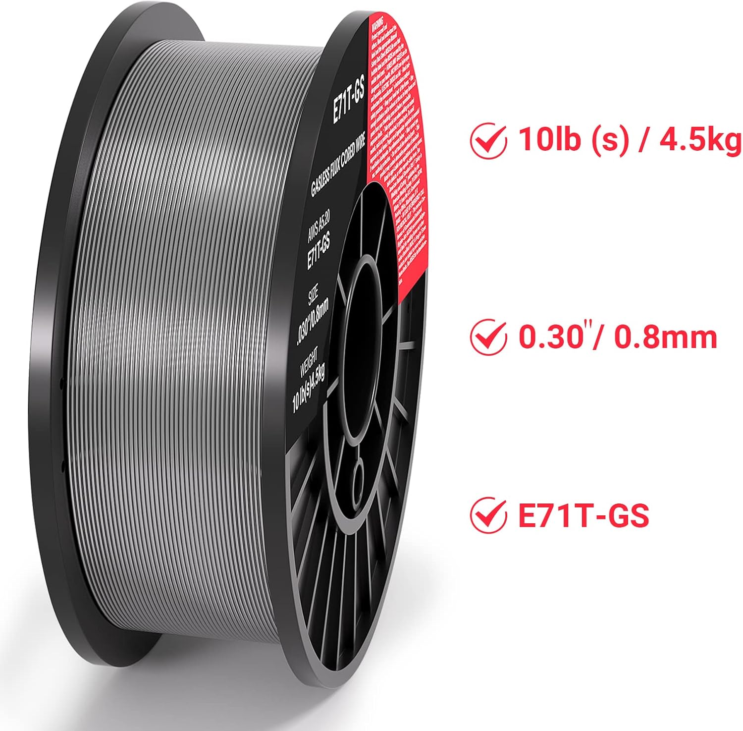 0.030 Flux core Welding Wire, 1 Spools E71T-GS 10lbs(4.5kg) Low Splatter gasless Carbon Steel Mig Welding Wire Compatible