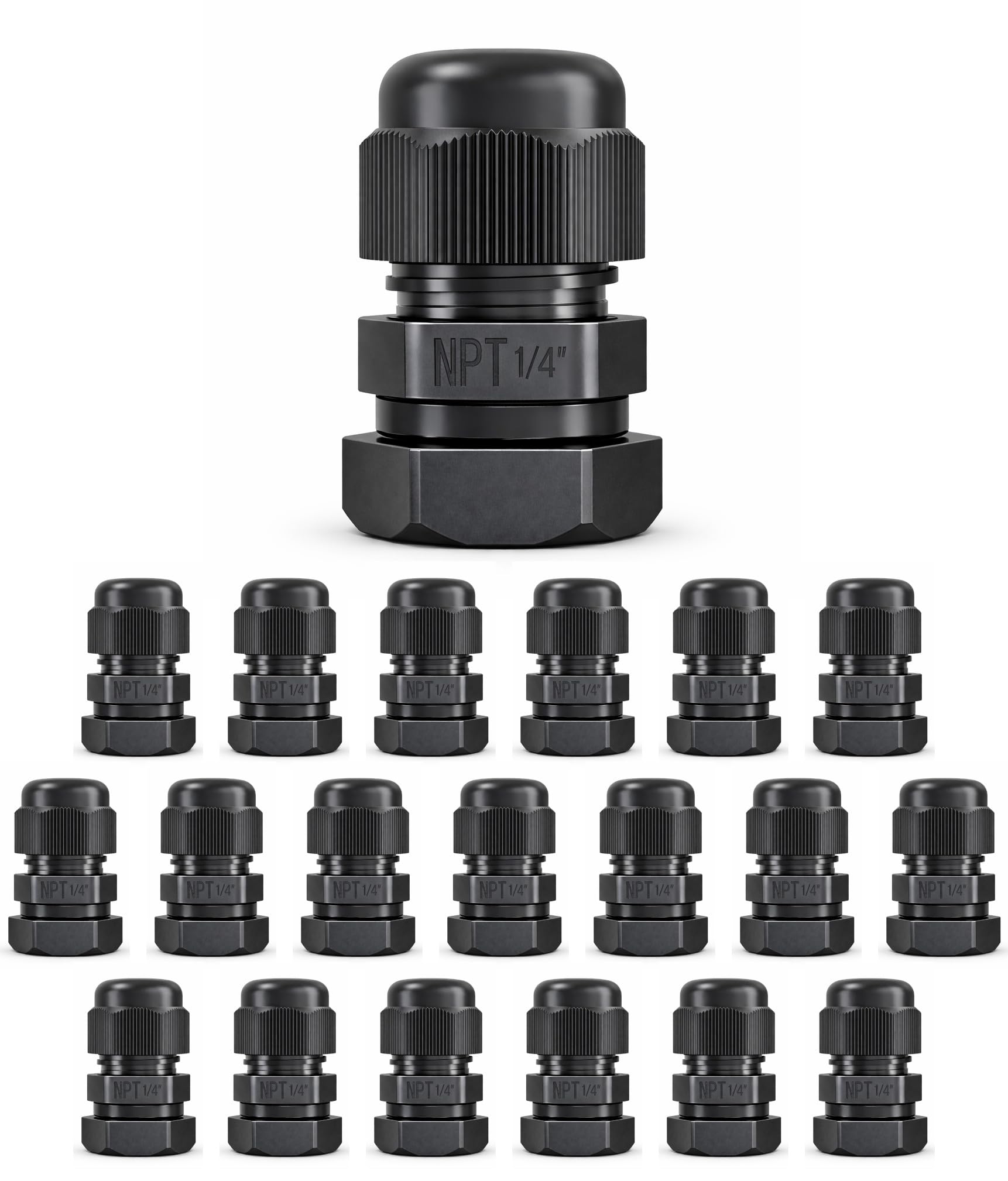 MGI SpeedWare 1/4" NPT Strain Relief Nylon Cord Grip Cable Glands, Black Plastic Grommet 20-Pack