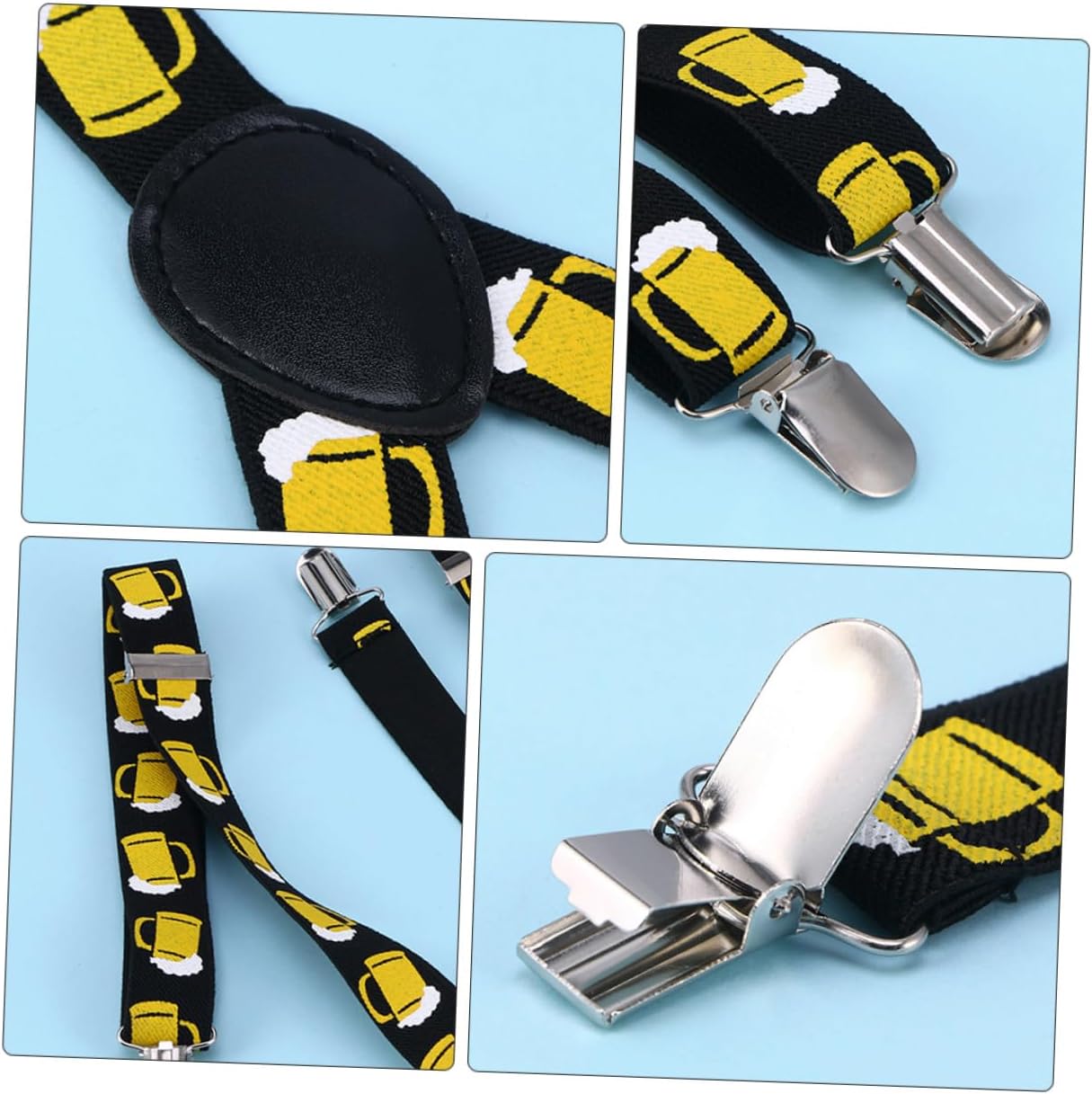 VANZACK 2pcs 2.5cm Wide Beer Print Suspenders Strap Black, Adjustable Shoulder Girdle Overalls Strap for Party Favors and Dress up Supplies