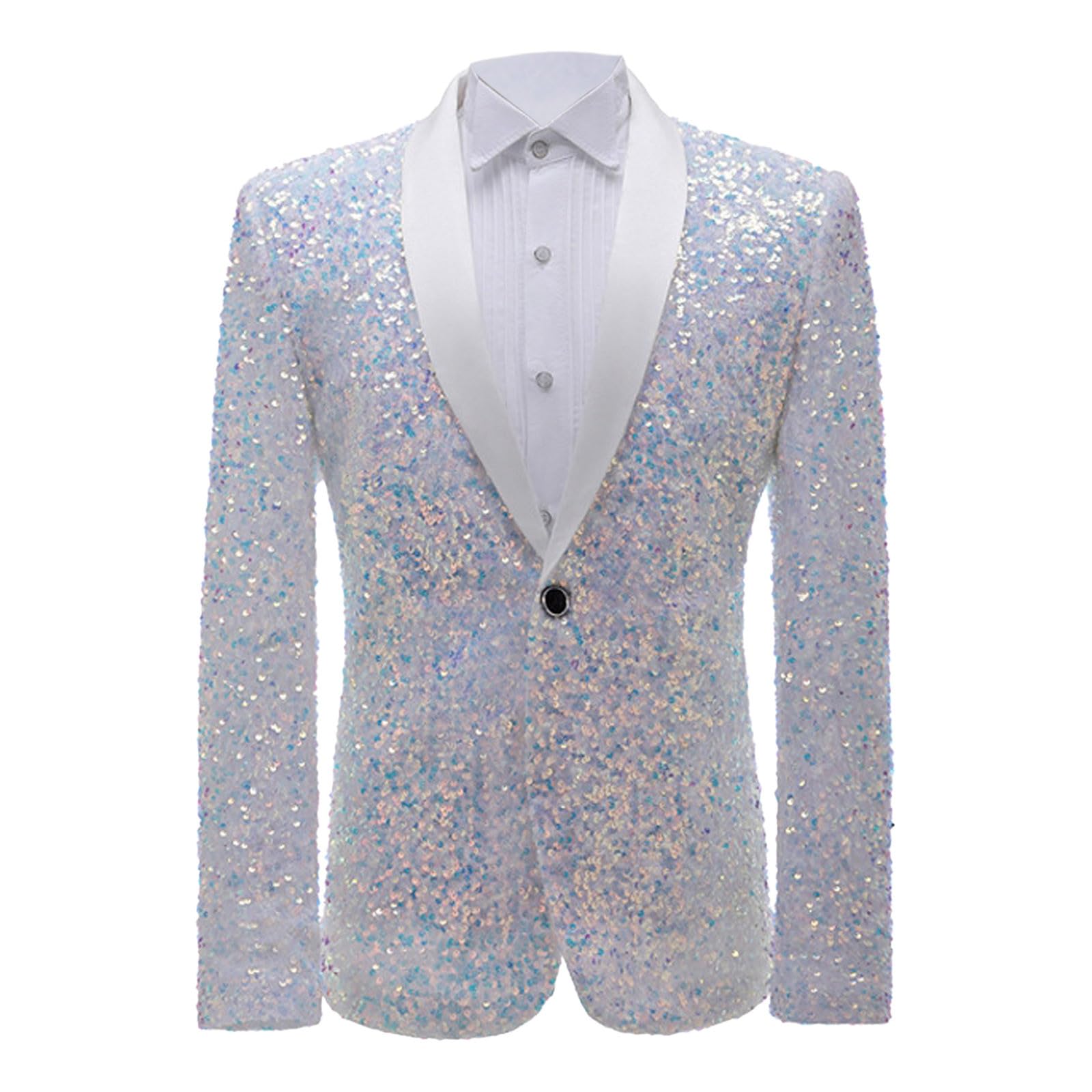 Generisch Tuta da uomo, 2 pezzi, costume da discoteca, carnevale, giacca e pantaloni lucidi, set metallizzati, con brillantini, slim fit, brillante, tuta formale