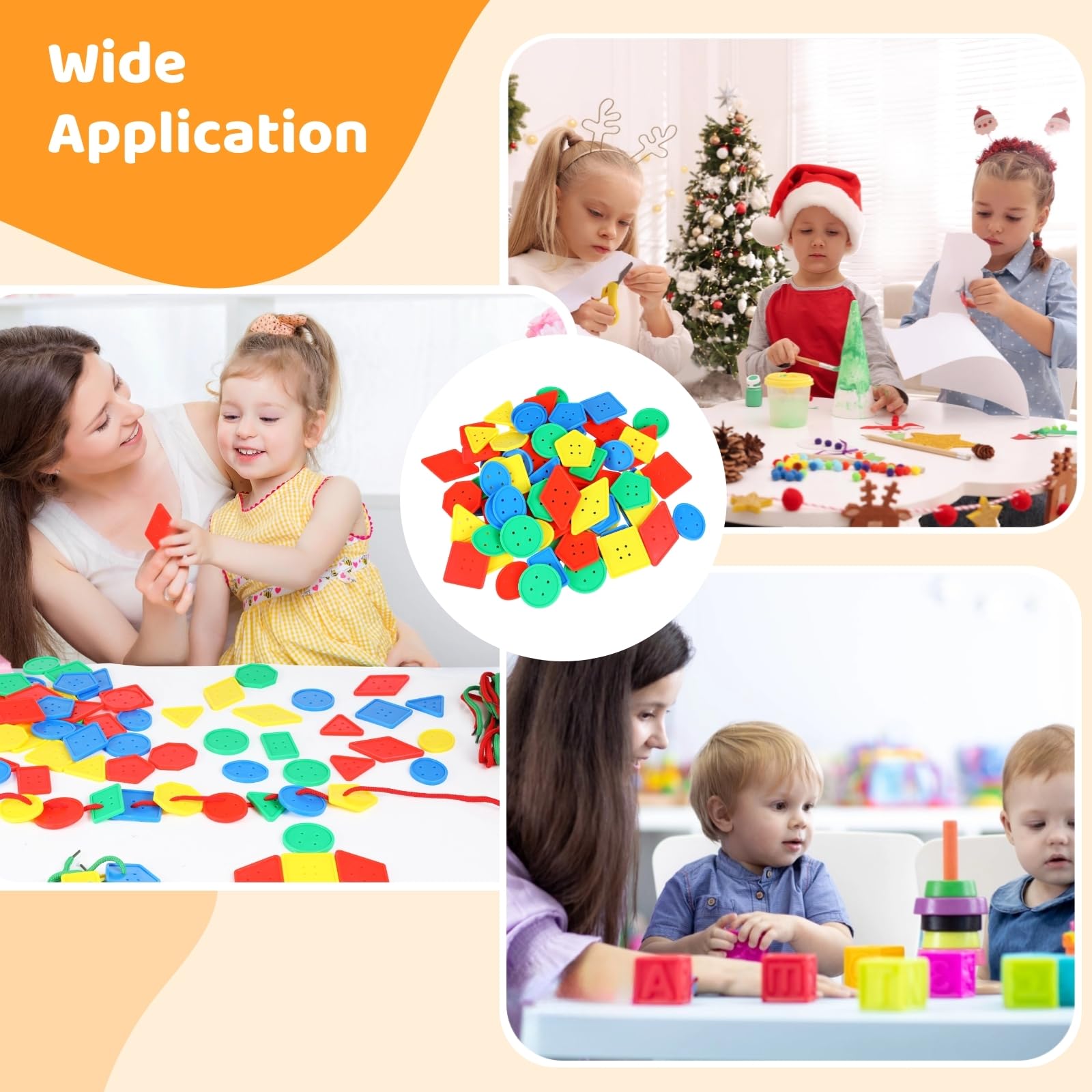 240 Stk. große bunte Knöpfe, geometrische Farbmix-Knöpfe für Kinder ab 3 Jahren, Set mit 30 geflochtenen Schnüren, Formen zum Sortieren für DIY-Bastelprojekte und handgemachte Geschenke