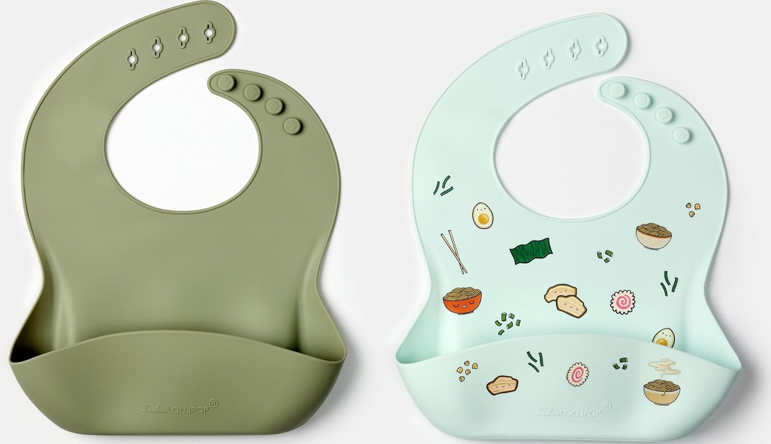 Loulou Lollipop Silicone 2 pack Bib set - Ramen/Sage, waterproof 2 pk for baby, infant, toddler