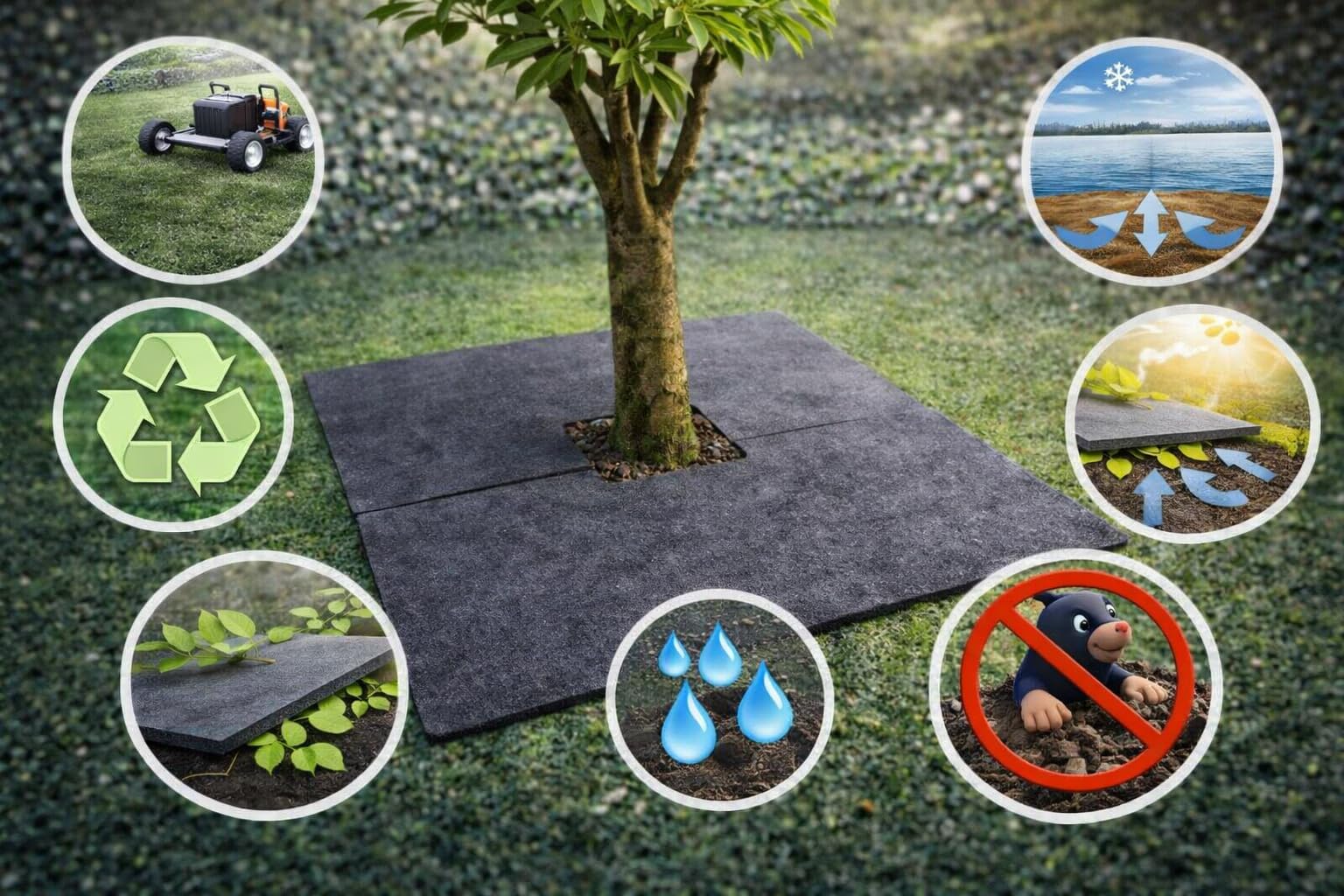 Arco Filcowa mata do mulczowania, antracytowa, 300 g/m², 37 cm, zestaw 24 sztuk – włóknina przeciw chwastom do ogrodu, przepuszczająca wodę, mata chroniąca drzewa, geowłóknina z recyklingu PET