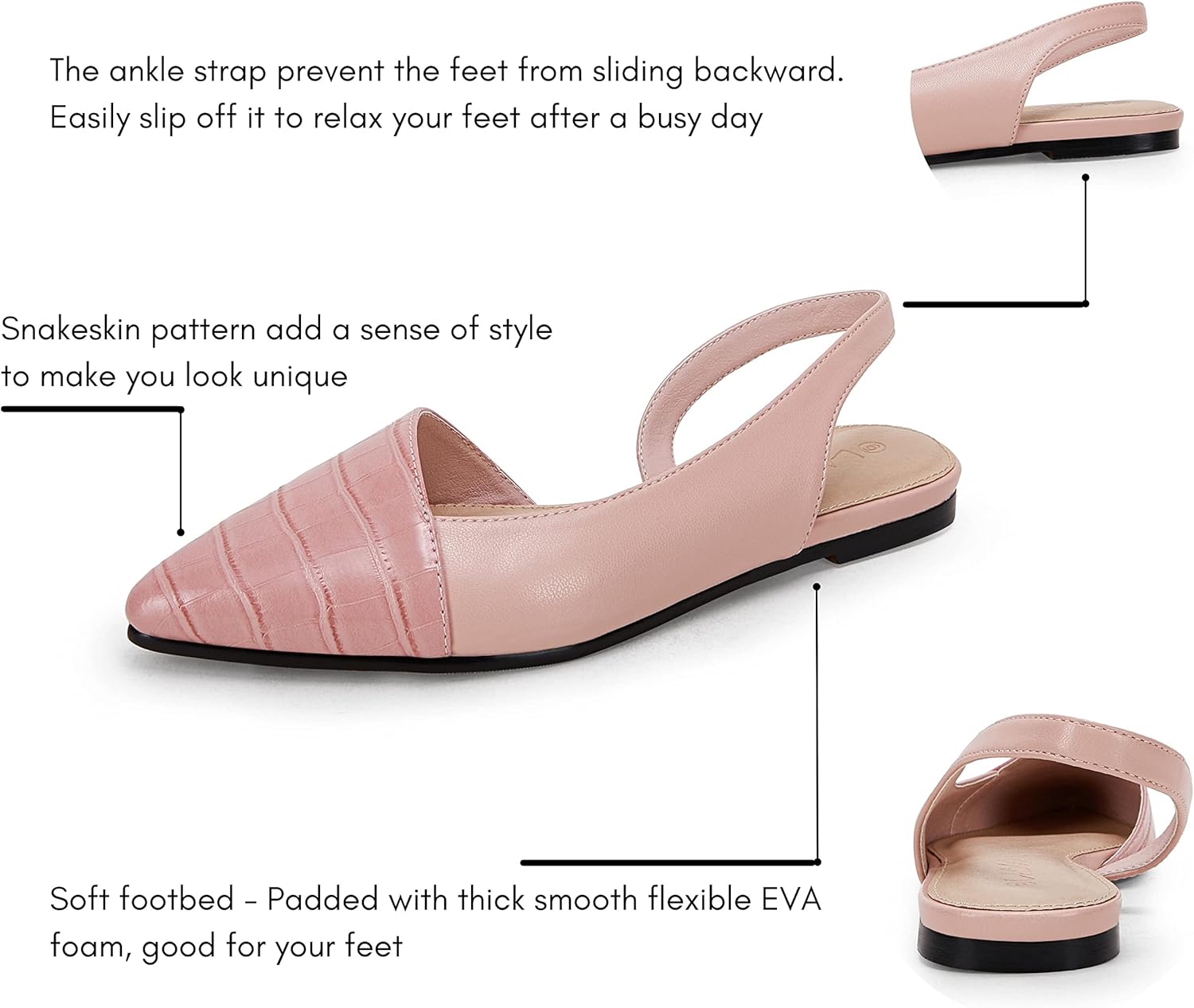 LAICIGO Women's Closed Pointed Toe Flats Slingback Low Heel Slip-on Cutout Animal Print Backless Mules Sandals - Image 3