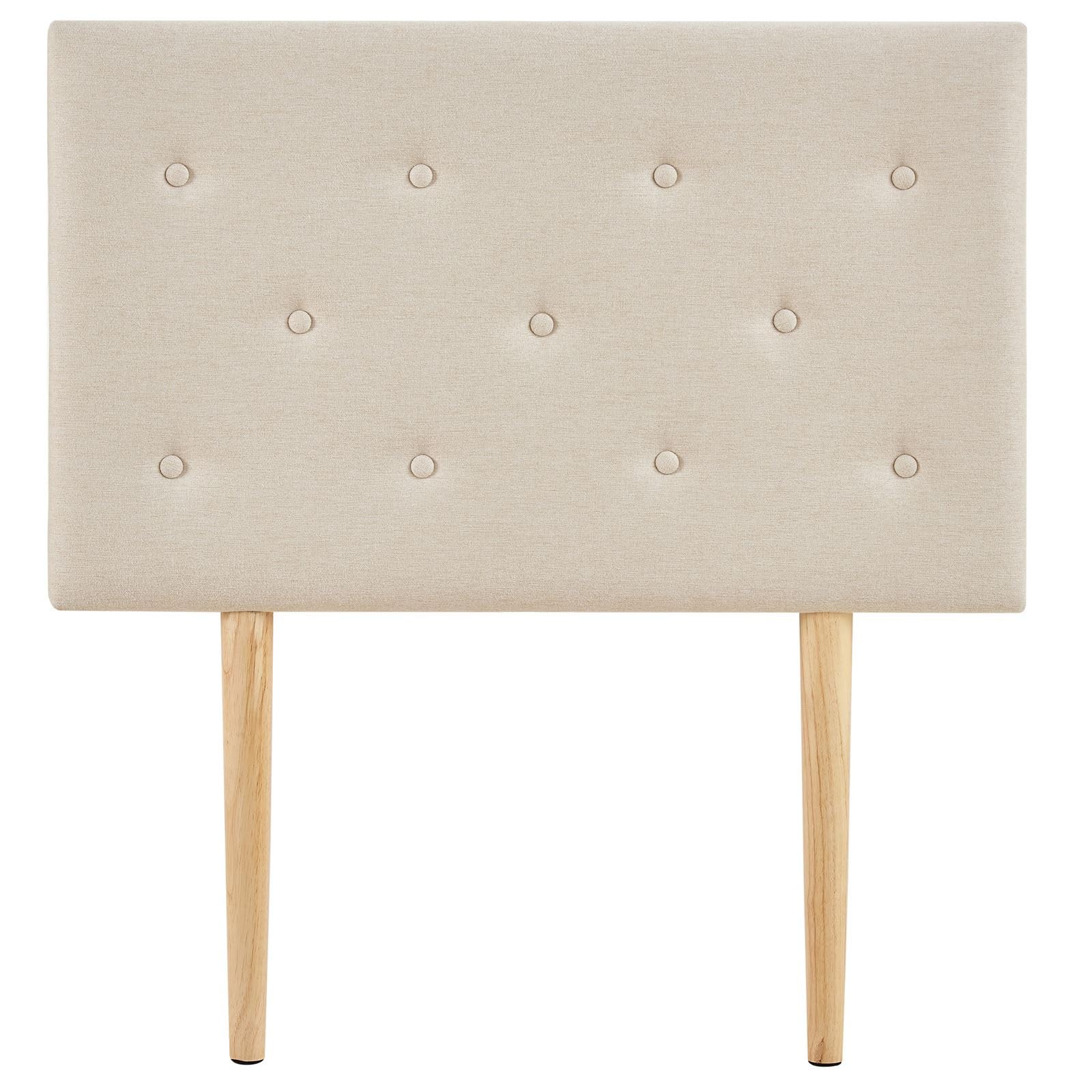 IDIMEX Cabecero MAVELI con patas de madera de 90 cm en color beige - Cabecero de cama tapizado con tela, Headboard con pies, cabecero de cama acolchado con botones