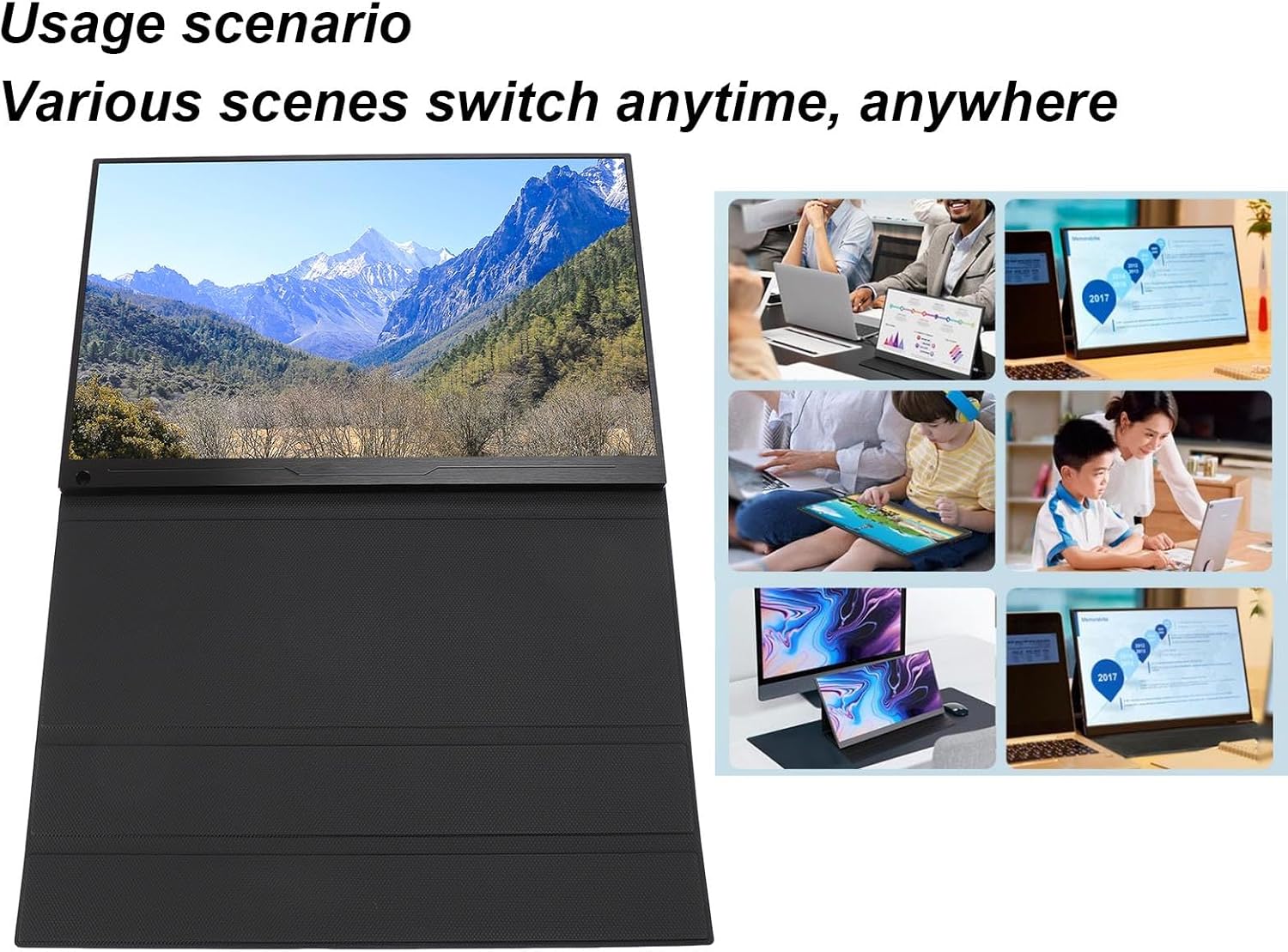 Portable Monitor, 18in 2.5K 2560x1600P IPS 144Hz Laptop Monitor, HDMI, Type C, Micro USB, 3.5mm Aux Interface, Portable Display Screen Extender for Laptop PC - Image 5