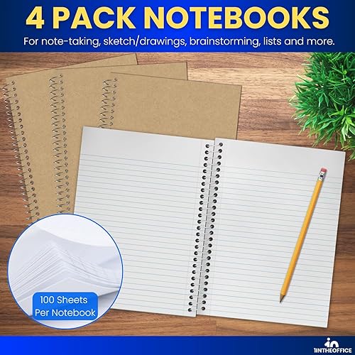 Miniatura 7 de 1InTheOffice Cuaderno de espiral de 6 x 9.5, cuaderno encuadernado con alambre, cuaderno con rayas universitarias, cuaderno de 3 materias con rayas