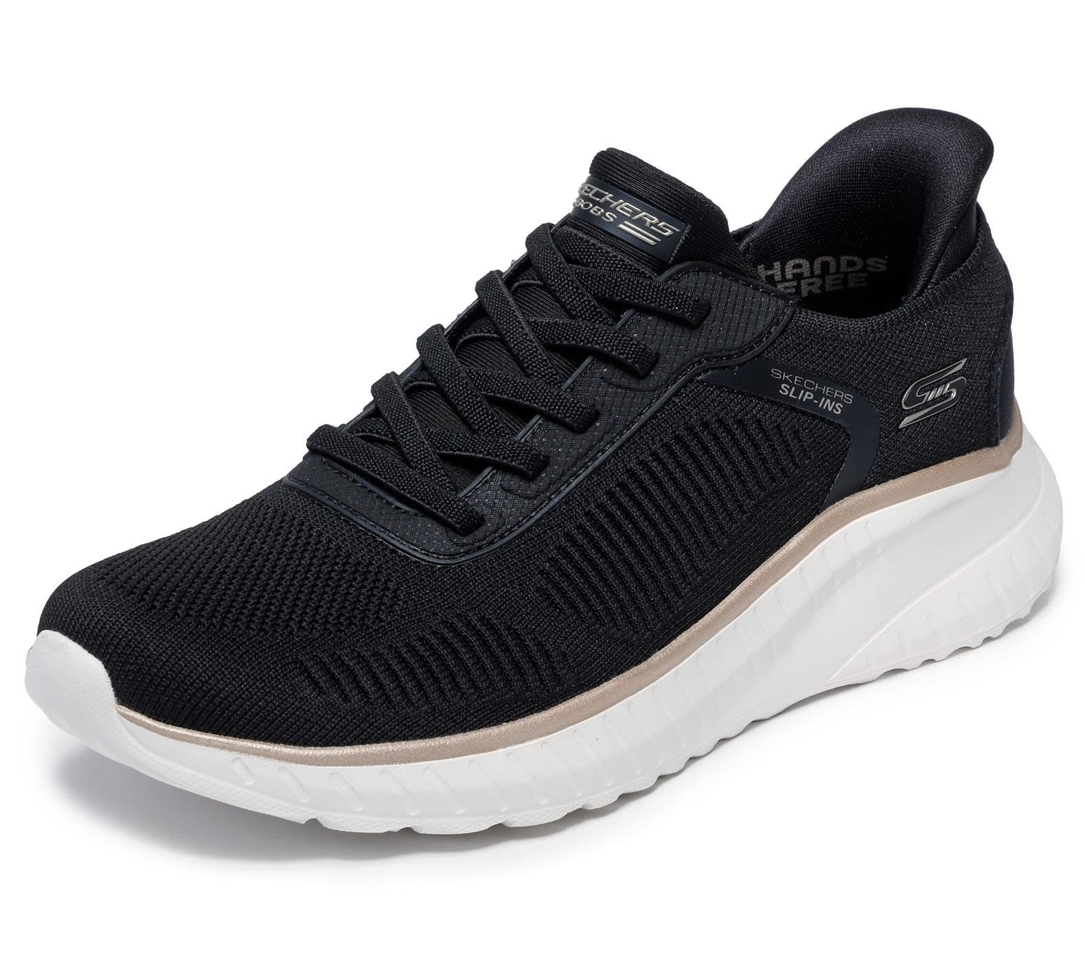 Skechers Damen Sneaker - Textil, Schwarz/Gold, Memory-Schaum, integrierte Slip-Ins