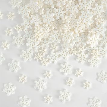 Mini Snowflake Ornament for Christmas Tree Decorations Winter Decor | 100pcs, 3 sizes, glitter, resin, white snowflakes mixed, craft embellishment for DIY craft